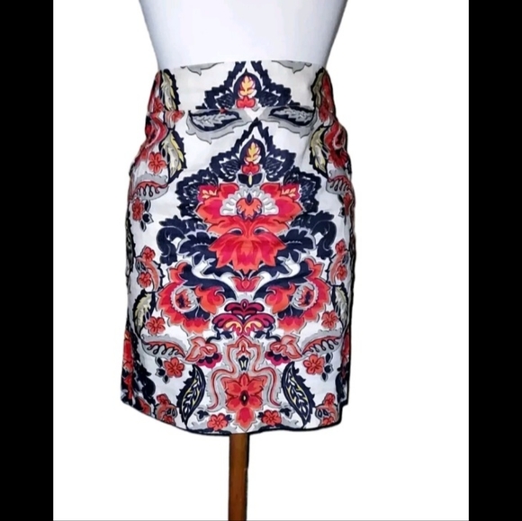 J. Crew Dresses & Skirts - J Crew 0 Pencil Skirt 100% Linen Floral Orange Blue Zipup dimensions wai…
